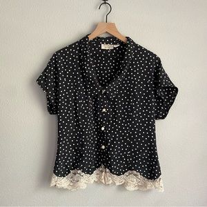 Victoria’s Secret Vintage Gold Label Black Polka Dot Lace Trim Pajama Pa…